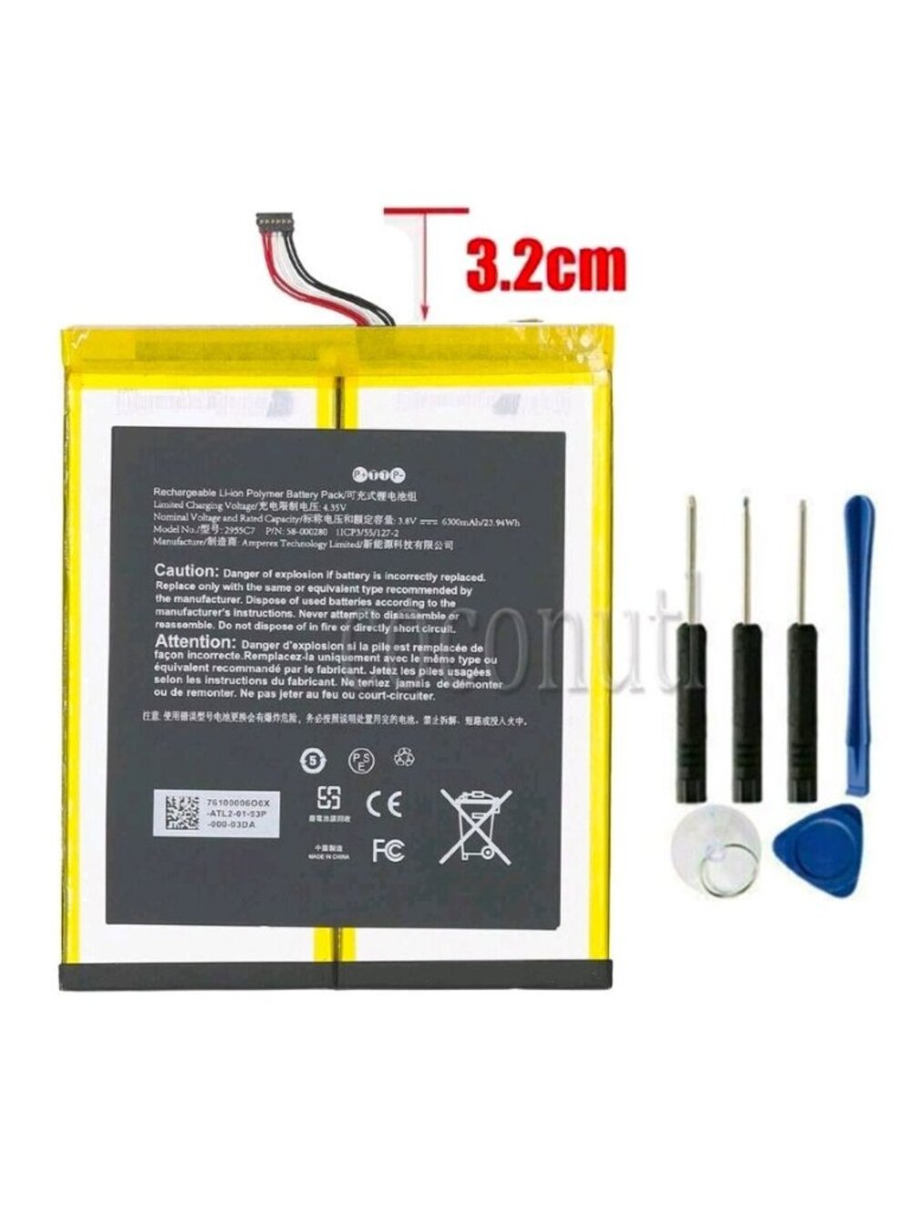 58-000280 2955C7 A2110 Long cable Tablet Battery for Fire HD 10.1 9th Generation